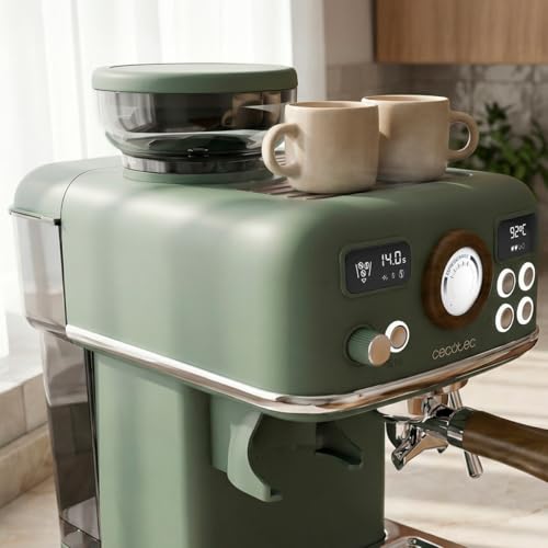 Cecotec Machine à Café Expresso Manuelle Power Espresso 20 Tradizionale Grind. 1500 W, Moulin 20 Niveaux, 20 Bars, PID, Thermoblock, Steamer, Cold Brew, Café Fraîchement Moulu avec Crème Parfaite