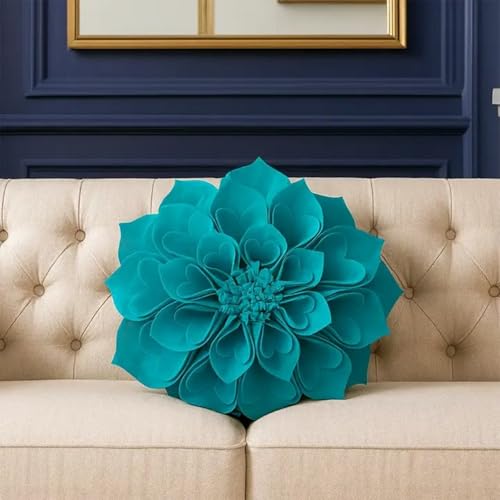 Fennco Styles 3D Heart-Shaped Petals Throw Pillow Cover, 13" Round Teal