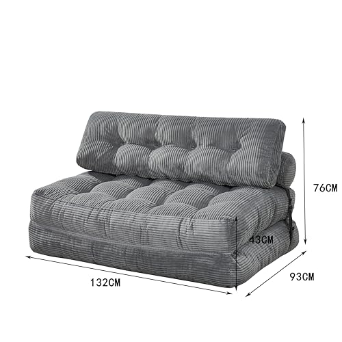 折りたたみ ソファベッド 2人掛け ソファー ベッド 肘なし 枕付き コンバーチブル ソファ ふわふわ フロアソファ 1台2役 簡易ベッド 省スペース 一人暮らし リビングルーム 寝室用 ベージュ (ダークグレー, 2人掛け)