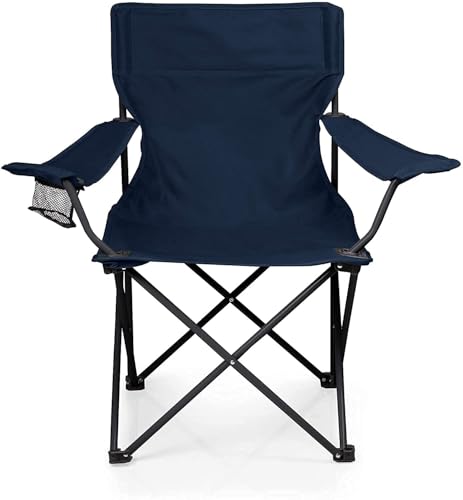Image of Folding Camping Chair with Cup Holder & Carry Bag, Portable Outdoor Chair for Camping, Fishing, Picnic, Beach & Hiking, Steel Frame, Lightweight (Navy Blue)