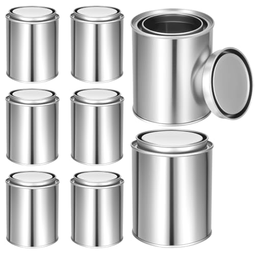 Image of 8 Pcs Empty Paint Cans with Lids (1 Pint Size), Metal Paint Storage Containers Paints Can for Crafts DIY Projects Storage Painting