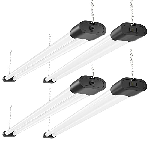 Ensenior Linkable Led Shop Light for Garage, 4400lm, 4FT 36W Utility Light Fixture, 5000K Daylight LED Workbench Light W/Plug [280W Equivalent] Hanging or Surface Mount, Black - 4 Pack FCC