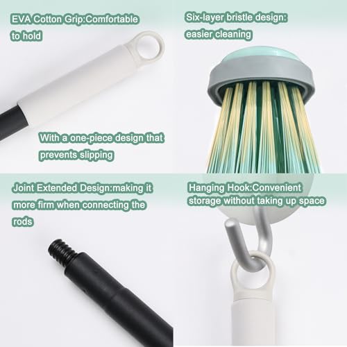 Image of Indoor Broom Soft Bristle Brooms - Brooms for Sweeping Indoor Pet Hair, House Broom for Cleaning Hardwood, Tile, and Decking Surfaces Across.（Green）
