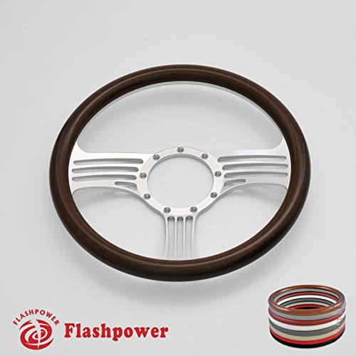 Flashpower 14'' Billet Half Wrap 9 Bolts Steering Wheel with 2'' Dish and Horn Button(Black)