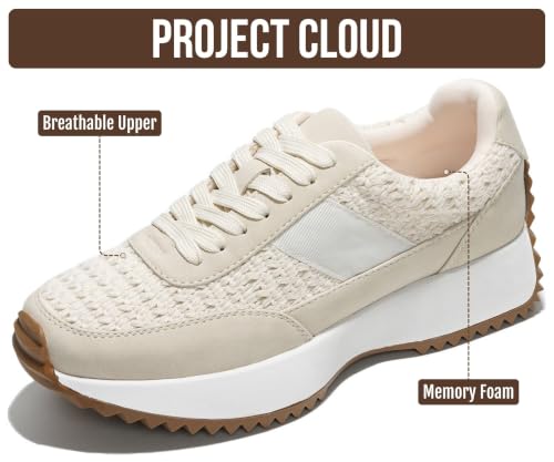 Image of Project Cloud Womens Sneakers - Memory Foam Insole and Lightweight Spring Shoes - Non-Slip Lace Up Trendy Shoes - Fashion Sneakers for Women 2026