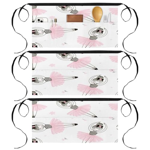 Tablier court pour serveur avec poches, lot de 3 demi-tabliers pour service et cuisine