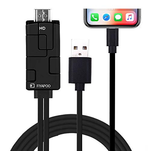 FIYAPOO Phone to HDMI Cable, Digital AV Adaptor Connector, 1080P Sync Screen with Charging Port, Compatible with Phone X/XS/XS Max/8/8P/7/7P/6,Pad[Power Supply Needed]