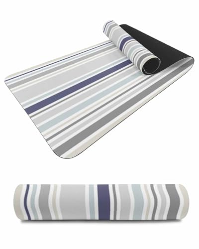 Debedcor Heat Proof Table Pads Waterproof Decorative, Gray Navy Blue Striped Non-Slip Table Countertop Protector, Abstract Art Rustic Stripes Insulation Mat for Dining Room, 48 x 12 Inches