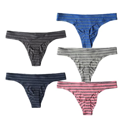 Men's T-Back Thong Underwear Sexy Ice Silk Low Waist Striped Briefs One-Piece Style for Men2