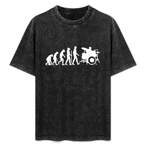 XUBLCX Drummer Evolution Funny Drums Humor Gift Idea Band Musician Mens Black T-Shirt Graphic Tee Printed Unisex Shirt L