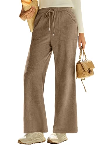 EVALESS Women Corduroy Pants Wide Leg Casual High Waisted Straight Leg Baggy Trousers2
