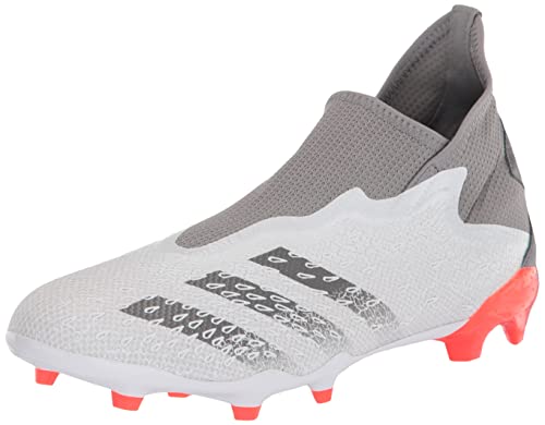 adidas Men's Laceless Firm Ground Predator Freak .3 Soccer Shoe, White/Iron Metallic/Solar Red, 7.5