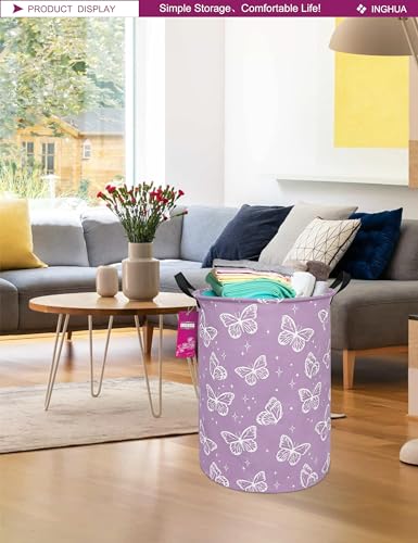 Image of Laundry Hamper Large Canvas Fabric Storage Basket Butterfly