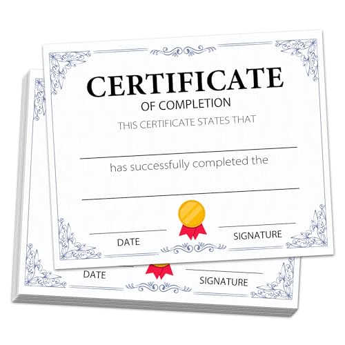 25 Certificate of Completion, Training Certificate of Achievement, Award Recognition, School Diplomas, for Graduation, Students, Employees, 8x10 Inches - M380