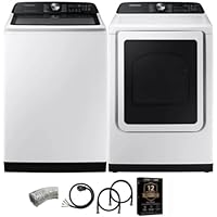 Samsung WA52DG5530K1 White Top Load High Efficiency Smart 5.2 Cu Ft Washer and 7.4 Cu Ft Electric Dryer Laundry Pair w