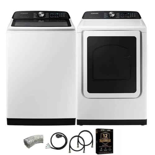 Samsung WA52DG5530K1 White Top Load High Efficiency Smart 5.2 Cu Ft Washer and 7.4 Cu Ft Electric Dryer Laundry Pair w