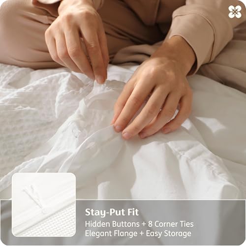 Image of Bedsure Cotton Duvet Cover Oversized King Size - 100% Cotton Waffle Weave Snow White Duvet Cover, PureWoven Textured Breathable Bedding Comforter Cover for All Season, 1 Duvet Cover Only 120 inchx98 inch