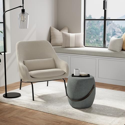 SIMPLIHOME Ramsay Footstool – 16 inch Wide Upholstered Round Wood‑Frame Ottoman Footstool in Grey, Contemporary Accent Stool for Living Room and Bedroom with Wood Handle and Foam, Assembled by SIMPLIHOME - Image 2