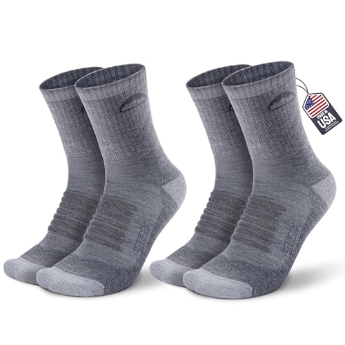 SAMSOX SAMSOX 2 Pack Merino Wool Hiking Socks, Made in USA, Moisture Wicking Cushion Socks for Men & Women (Charleston Micro Crew)