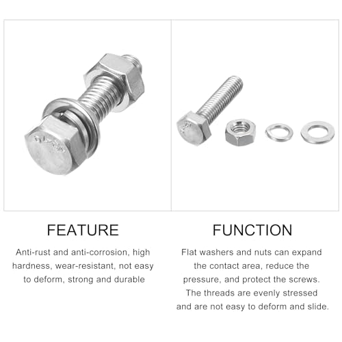 Image of METALLIXITY Hex Head Screws Bolts, Nuts, Flat & Lock Washers Kits (M6-1x25mm) 6 Set, Stainless Steel Fully Threaded Machine Screws Bolt Set - for Home Appliance Equipment