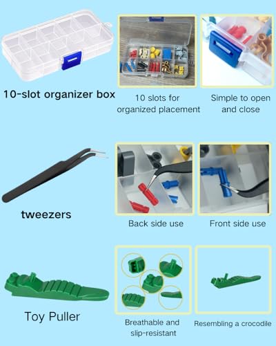 Treayes 15PCS Remover Building Blocks Tool Kit - 3 PCS Brick Separator, Blocks Tool Suit, Multi-Functional Hammer, Red Gift Ribbon, Pliers, Tweezers, Finger Protectors with Iron-Box (Blue) - Thumbnail 5