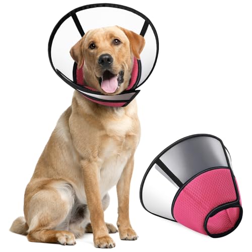 ASENKU Adjustable Dog Cone Collar, Comfortable Cone for Dogs After Surgery, Soft Dog Cone, Protective Pet Recovery Collar for Large Medium Small Dogs, Elizabethan Collar Dog Red, M