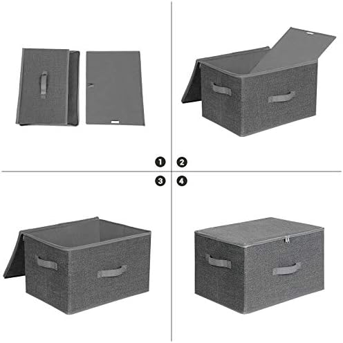 SONGMICS Storage Boxes with Lids, Foldable Storage Basket Bins with Handles, Clothes Toys Organiser, Grey RYZB03G
