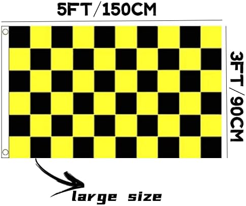 5ft x 3ft Checkered Flags Black and Yellow Racing Flags and Banners Pennant Decoration for Game Parade Sport Events, Festival Party Race F1 Flags 90 X 150cm with Brass Grommets