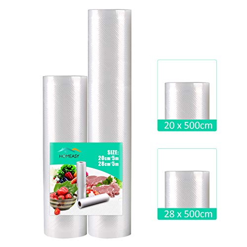 homeasy Vacuum Food Sealer Rolls Vacuum Sealer Bags Sous Vide Bags BPA Free Food Storage Bags 2 Pack Roll 20cm X 5m and 28cm X 5m, for Sous Vide Cooker and All Vaccum Food Sealer Machines