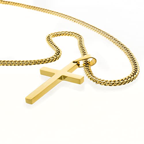 Tuewut Cross Necklace For Men, Silver Gold Stainless Steel Plain Cross Pendant Necklace For Men Cuban Chain 18-26 Inch (24.0 Inches, Gold) #TOP2