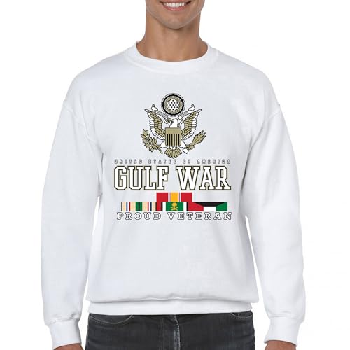 Tee Hunt Gulf War Proud Veteran Sweatshirt American Vet Army Desert Storm Operation Valor DD 214 Soldier Patriotic Crewneck