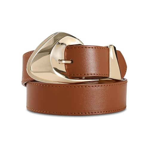 RISANTRY Women's Brown Belt Trend Belt with Gold Buckle Fashion