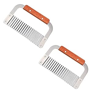 2 STKS Rvs Snijgereedschap Aardappel Set, Houten Handvat Golvende Groente Slicer, Keuken Crinkle Chip Snijgereedschap…