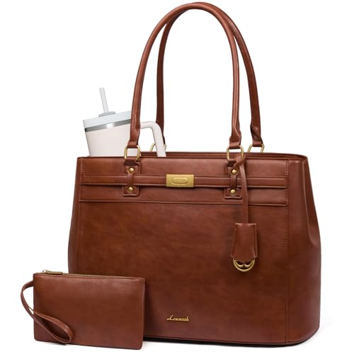LOVEVOOK Laptop Tote Bag for Women, 15.6 Inch Waterproof Leather Work Computer Bag, Large Business Office Briefcase Shoulder Handbag Purse Gifts for Women
