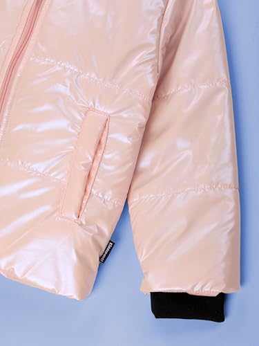 Image of KiddoPanti Girls Hooded Puffer Jacket with Front Zip & Pockets