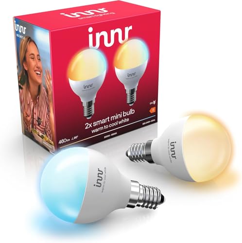 innr Zigbee Smart Lampe E14 funktioniert mit Hue* und Alexa (Bridge erforderlich) Warmweiß bis Kühlweiß Smart Home Glühbirne Mini Globe Dimmbar 460 lumen 2 Stück