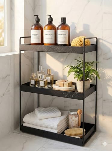 Image of Homify Metal 3-Tier Standing Spice Rack Storage Organizer, Bathroom Countertop Storage Shelf Cosmetic Organizer And Home /Kitchen Spice Rack