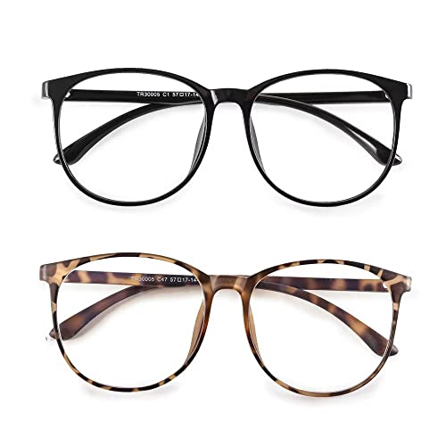 Dolarosey 2 Pack Blue Light Blocking Glasses Oversized Frame for Computer/Phone/Pad/Game/TV,Anti Glare Avoids Headaches Eye Strain(black and tortoiseshell)