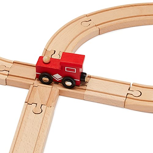 amazon basics 65-piece wooden train railway construction set with track - compatible and train railroad wooden toys for kids gift for age 3y