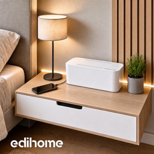 Miniatura 7 de Edihome, Caja Organizadora De Cables Para Escritorio Y Tv, Caja Para Ocultar Y Guardar Regletas, Router Y Cables, Organizador Con Ventilación, Plástico Abs, 32x12x12 Cm Blanco