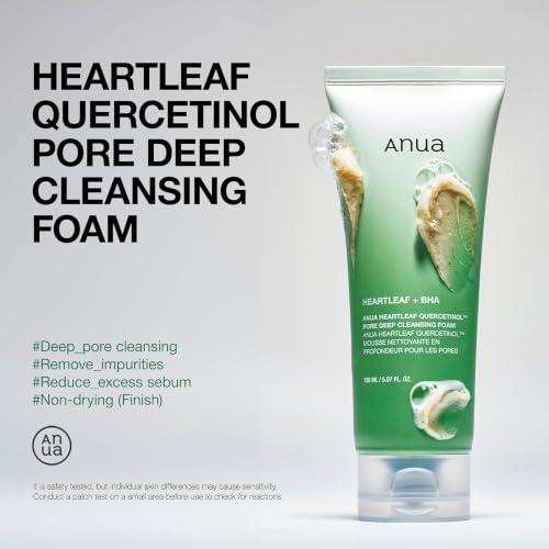 Image of Anua Heartleaf Quercetinol Pore Deep Cleansing Foam, Facial Cleanser, for Double Cleansing, BHA, Hyaluronic Acid, Glycerin, Face Wash, Blackhead Remover, Korean Skincare