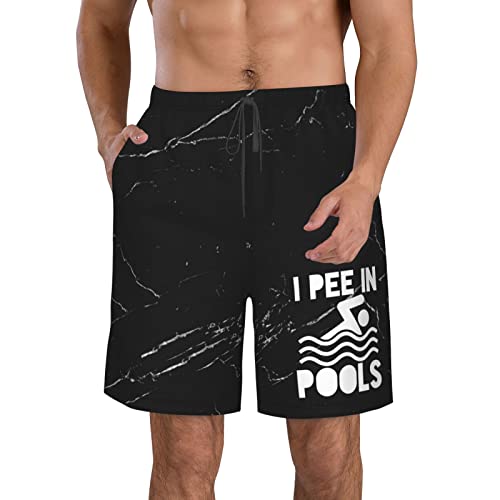 I Pee in Pool Funny Mens Swim Trunks Quick Dry Swim Shorts Summer Beach Shorts with Pockets Swimsuit