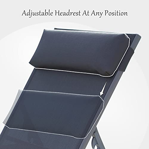 Domi Outdoor Living Domi Patio 3 Pieces Textilene Chaise Lounge Set With Side Table Outdoor,Adjustable Back&Pillow For Yard,Garden,Sunbathing,For All Seasons,Gray thumb #4