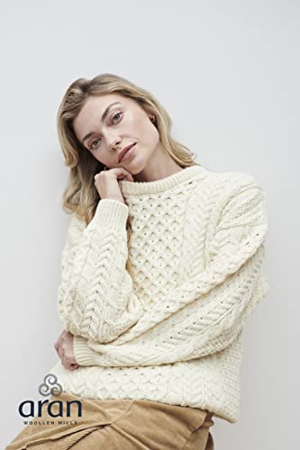 Image of Aran Woollen Mills Women's Irish Wool Sweater 100% Real Traditional Knit Pattern(XX-Large) Natural