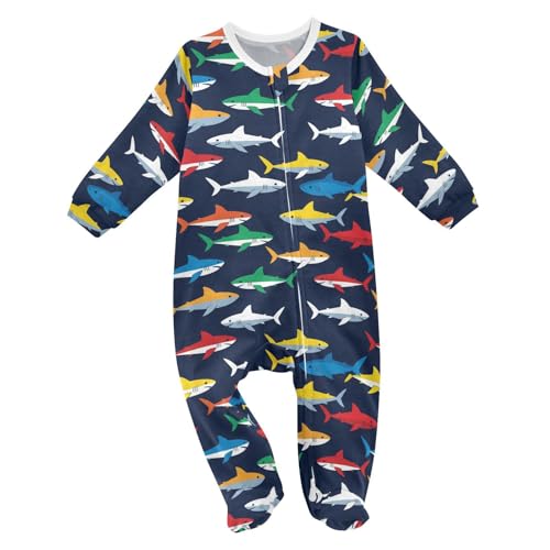 Emelivor Sharks Fish Black Baby Newborn One-Piece Clothes Long Sleeve Footed Pjs for Boys Girls