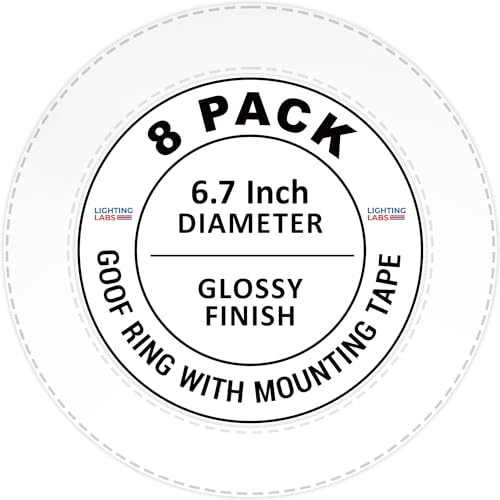 Image of LightLabs Goof Ring Gloss 8 Pack 6.7 inch Diameter for 4 inch Cans. Inlcudes Mounting Tape to Fix Drywall Damage for Flush Mount Recessed Down Lights. 4.2 inch Inner Diameter Recessed Light Cover Glossy White