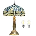 YingJu Tiffany Lamp,Blue Stained Glass Table Lamp,12 * 12 * 18 Inches Dragonfly Style Desk Lamp for Bedroom,Living Room,Home Office (Including LED Bulbs)
