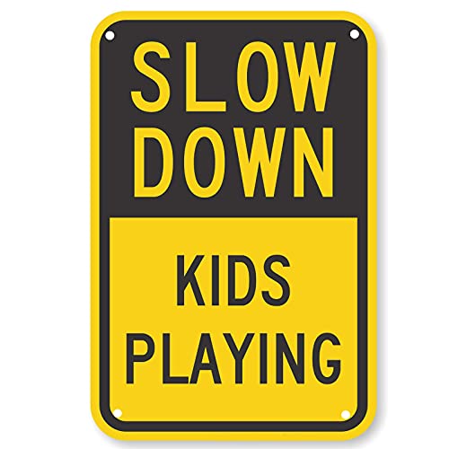 Monifith Verkehrsschild Slow Down Kids Playing Safety Warnschild für Zuhause, Schule, Tür, 20,3 x 30,5 cm Cover