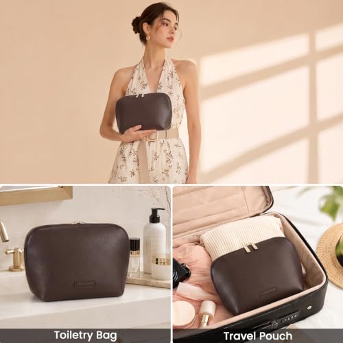 HiTotes Travel Makeup Bag Leather Cosmetic Pouch Stand Up Toiletry Bag — view 2