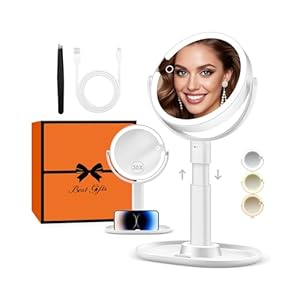 B Beauty Planet Vanity Mirror with Lights, 30X Magnifying Makeup Mirror with 3 Lighting and Adjustable Brightness, Rechargeable 2-Sided Height Adjustable Desk Mirror for Bathroom, Women Gifts for Mom